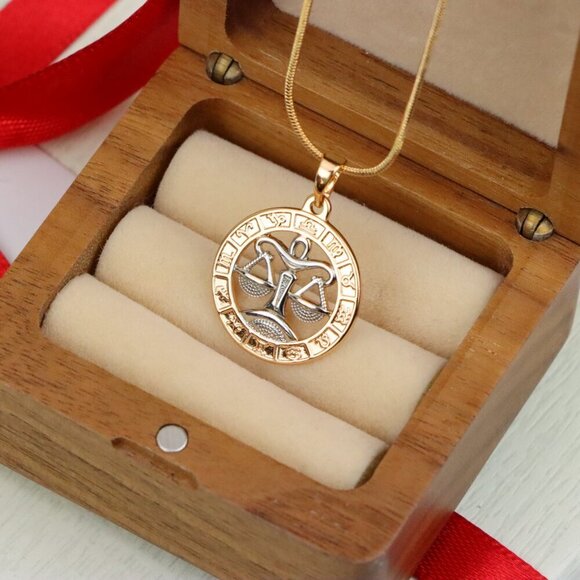 "Rose Gold Libra Zodiac Pendant with Delicate Scales Symbol Design, XPPT1451 - Picture 8 of 13